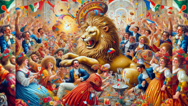 Numero 20 della Smorfia napoletana, il Leone e 'a festa. &copy; Immagine creata con Dall-E