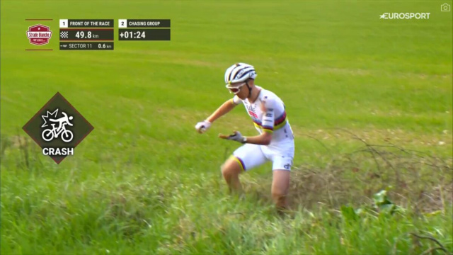 Tadej Pogacar, la caduta alla Strade Bianche - &copy; Screenshot Eurosport.