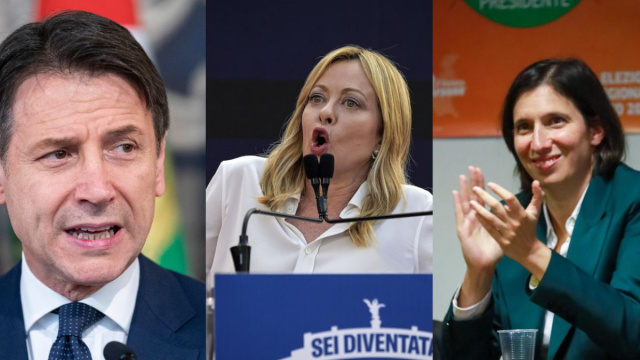 Giuseppe Conte, Giorgia Meloni, Elly Schlein (&copy; Facebook)