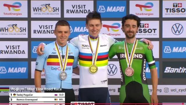 Remco Evenepoel sul podio dei Mondiali - &copy; Screenshot Eurosport