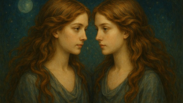 Illustrazione ispirata al segno zodiacale dei Gemelli. © Immagine creata con Dall-E