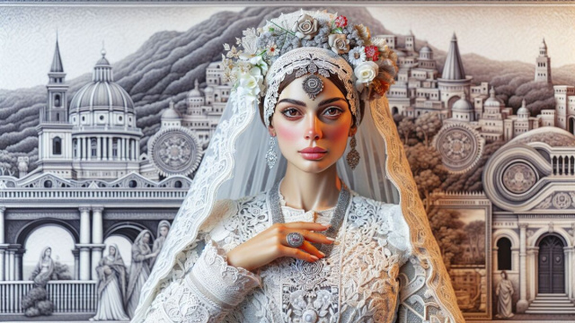 Numero 63 della Smorfia napoletana, 'a sposa per il segno Pesci. &copy; Immagine creata con Dall-E