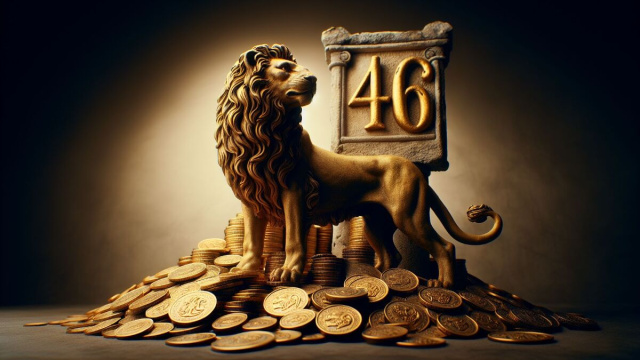 Numero 46 della Smorfia napoletana, il denaro per il Leone. &copy; Immagine creata con Dall-E