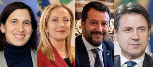 Elly Schlein, Giorgia Meloni, Matteo Salvii e Giuseppe Conte (© Wikimedia commons)