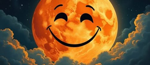 Luna arancione con faccia sorridente © Grox AI X.