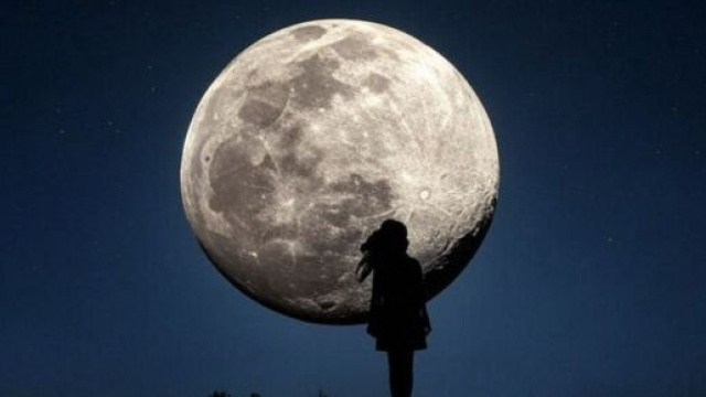 Figura che osserva la Luna dell'oroscopo © Grok Ai