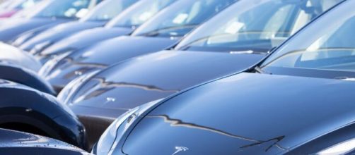Delle auto Tesla in un parcheggio di una fabbrica © Shutterstock