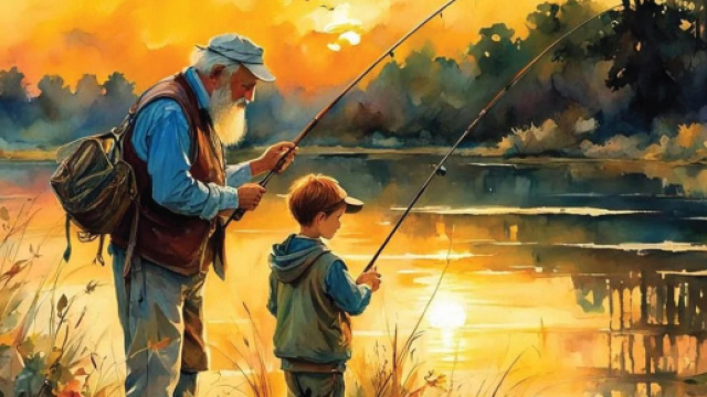 Nonno a pesca con il nipote (© Pixabay).
