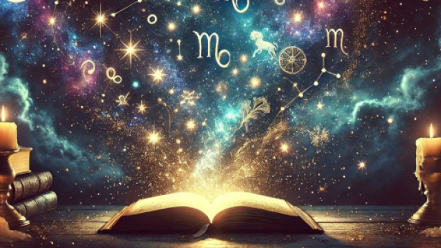 Un libro aperto sprigiona polvere di stelle. © Immagine creata con Dall-E.