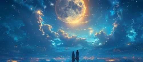 Coppia innamorata davanti alla Luna piena (©pixabay)