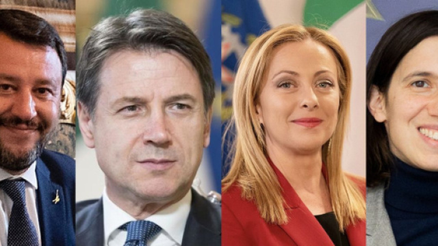 Matteo Salvini, Giuseppe Conte, Giorgia Meloni ed Elly Schlein (&copy; Wikimedia commons)