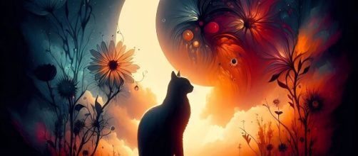 Gatto nero con falce di luna sullo sfondo - © Pixabay