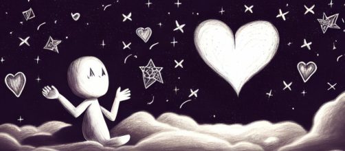 Persona felice circondata dai cuori e dalle stelle © Pixabay