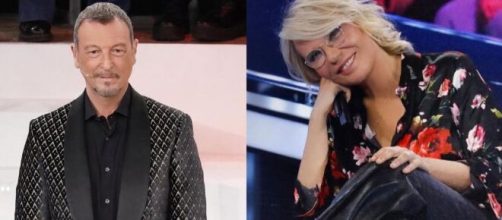 In foto Maria De Filippi e Amadeus © Mediaset.