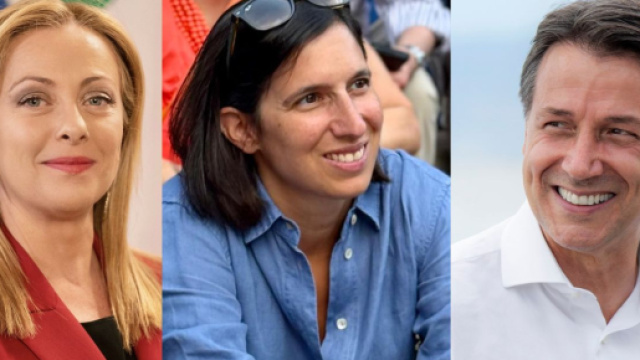 Giorgia Meloni, Elly Schlein e Giuseppe Conte (© Wikimedia commons)