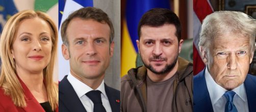Giorgia Meloni, Emmanuel Macron, Volodymyr Zelenskyy e Donald Trump (© Wikimedia commons)