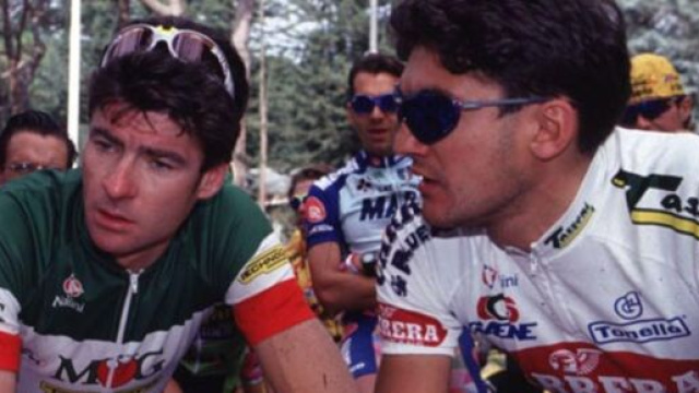 Gianni Bugno e Claudio Chiappucci nei primi anni '90 &copy; Wikimedia Commons.