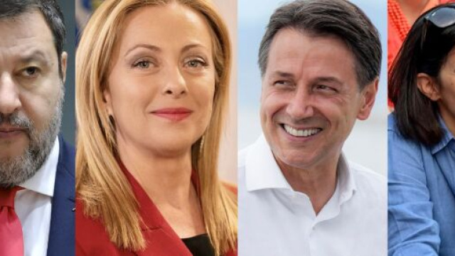 Matteo Salvini, Giorgia Meloni, Giuseppe Conte ed Elly Schlein (© Wikimedia commons)