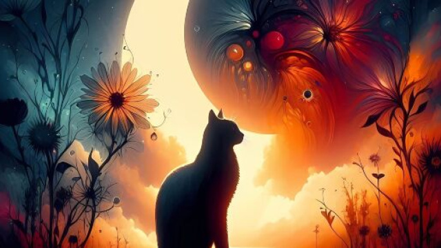Gatto nero con falce di Luna - © Pixbay IA.
