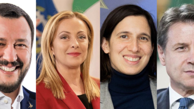 Matteo Salvini, Giorgia Meloni, Giuseppe Conte ed Elly Schlein (&copy; Wikimedia commons)