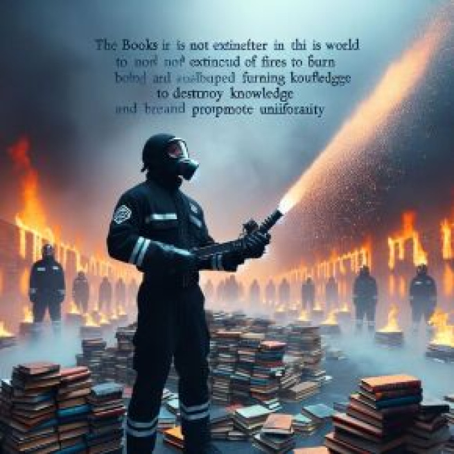 Immagine ispirata a Fahrenheit 451 per il Cancro. © Immagine creata con DALL·E