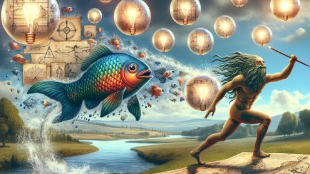 Pesci svela il potere delle idee, guidandoci tutti attraverso le onde della creatività. © Immagine creata con Dall-E