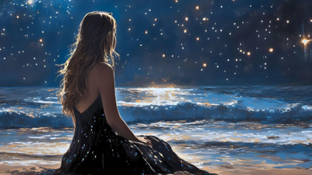 Donna in riva al mare osserva le stelle - © Pixabay