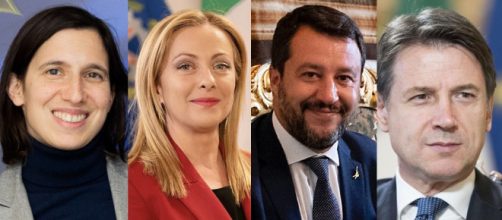 Elly Schlein, Giorgia Meloni, Matteo Salvini e Giuseppe Conte (© Wikimedia commons)