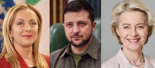 Giorgia Meloni, Volodymyr Zelenskyy e Ursula Von Der Leyen (© Wikimedia commons)