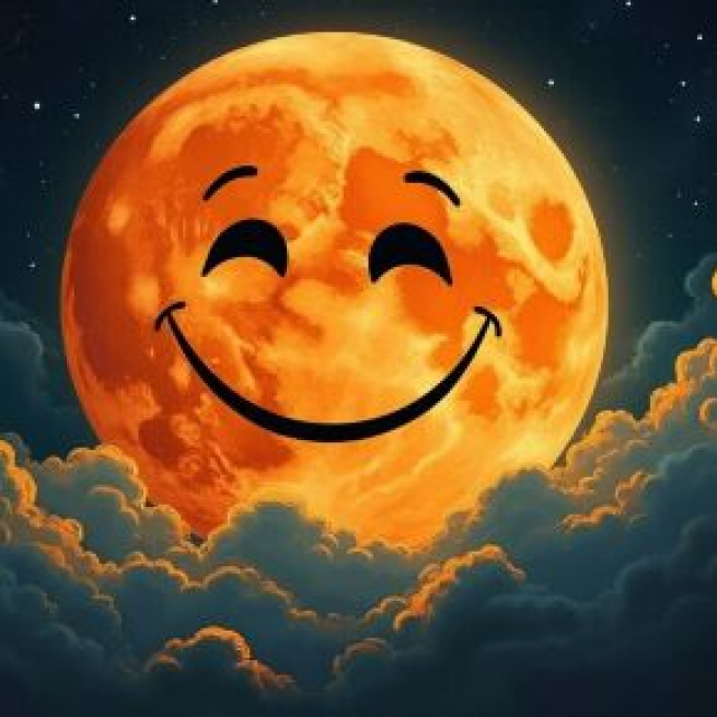Luna arancione con faccia sorridente © Grox AI X