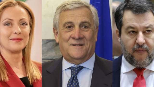 Giorgia Meloni, Antonio Tajani e Matteo Salvini (© Wikimedia commons)