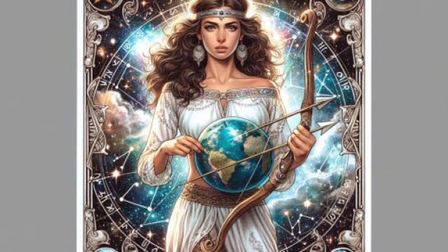 Immagine raffigurante la carta del Mondo e il segno del Sagittario. © Immagine creata con Dall-E