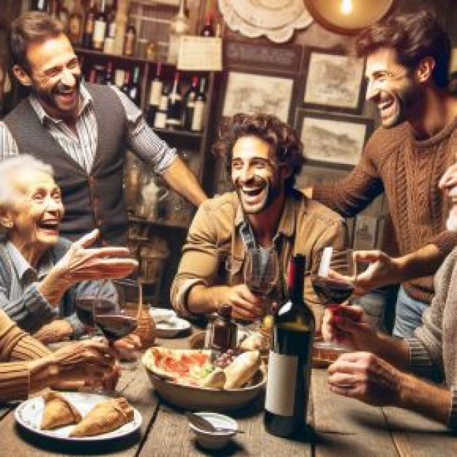 Gemelli e il simbolo de 'o vino bbuono secondo la Smorfia napoletana. © Immagine creata con Dall-E