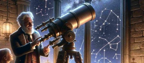 Un uomo e una bambina muniti di telescopio che osservano le costellazioni dei segni zodiacali © Pixabay