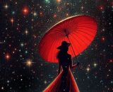 Donna con ombrello rosso e cielo stellato - © Pixabay