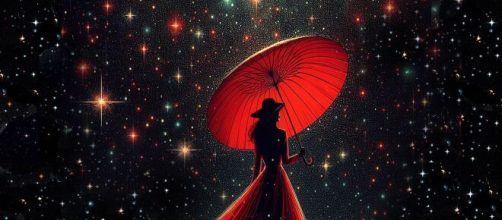 Donna con ombrello rosso e cielo stellato - © Pixabay