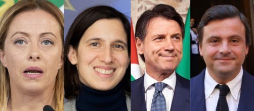 Giorgia Meloni, Elly Schlein, Giuseppe Conte e Carlo Calenda (© Wikimedia commons)