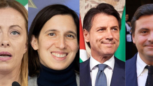 Giorgia Meloni, Elly Schlein, Giuseppe Conte e Carlo Calenda (© Wikimedia commons)