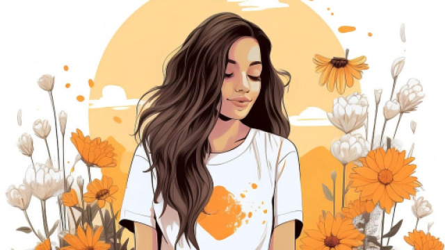 Figura di donna con fiori e disco solare - © Pixabay.