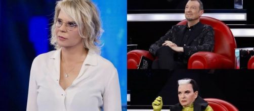 In foto Maria De Filippi, Amadeus e Malgioglio © Mediaset.