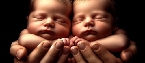 Due bambini gemelli tenuti tra le mani © Pixabay