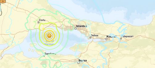 Mappa elaborata dall'USGS dell'epicentro del terremoto in Turchia © USGS
