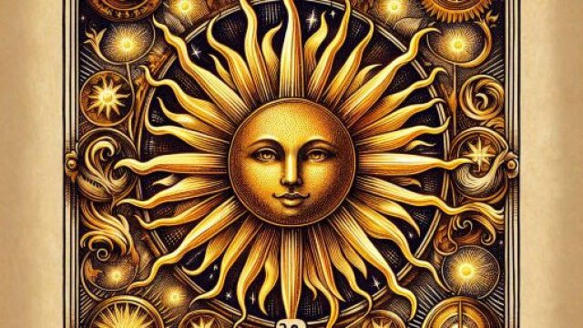 Immagine del tarocco del Sole con simbolismi legati al Leone. © Immagine creata con Dall-E