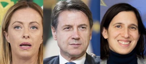 Giorgia Meloni, Giuseppe Conte, Elly Schlein (© Wikimedia Commons)