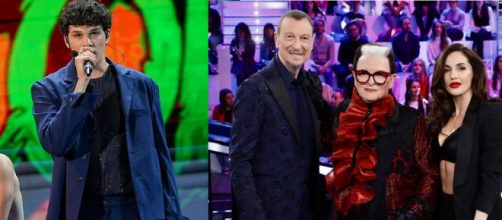 Nicolò, Amadeus, Cristiano Malgioglio ed Elena D'Amario - screenshot © Canale 5.