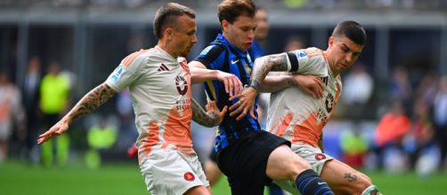 Nicolò Barella con Angelino e Gianluca Mancini. Foto © Inter