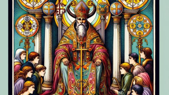 Tarocchi con l'arcano maggiore del Papa e il simbolo del Toro. © Immagine creata con Dall-E