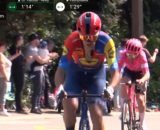 Giulio Ciccone alla Liegi - © Screenshot Eurosport.