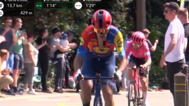 Giulio Ciccone alla Liegi - © Screenshot Eurosport.