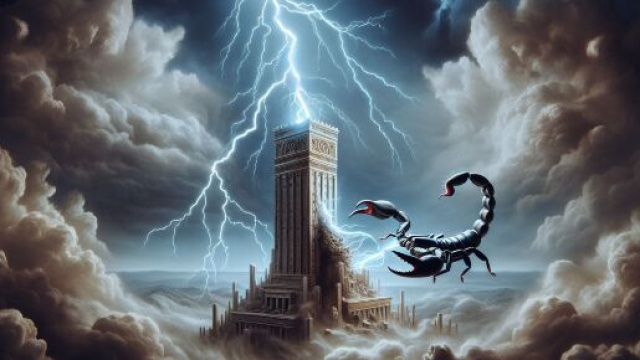 La Torre e il segno dello Scorpione. © Immagine creata con Dall-E